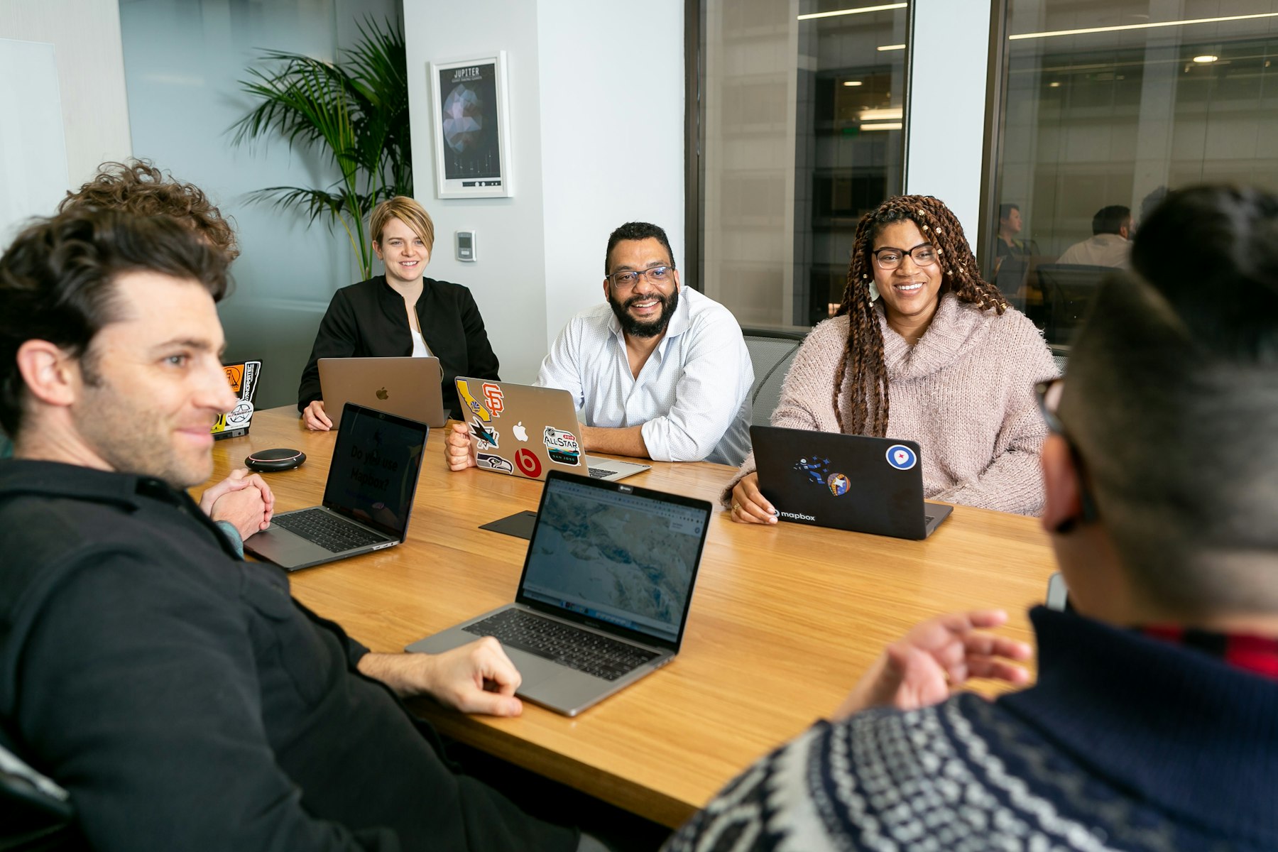 Team working together around a table
